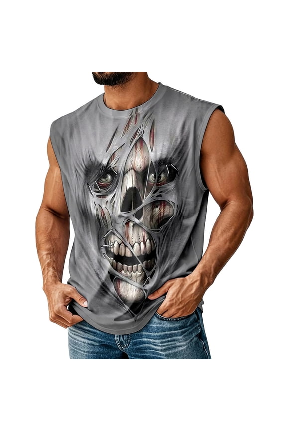 Mens Skull Tank Top Gothic Sleeveless Muscle Tee Shirt Crewneck Gym Clothes for Streetwear Daily Wear Fitness