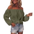 thumbnail image 1 of jowamay Off The Shoulder Shirts for Women Ruffle Summer Flowy Cotton Linen Blouses Loose Fit Fashion Tops for Travel, 1 of 8