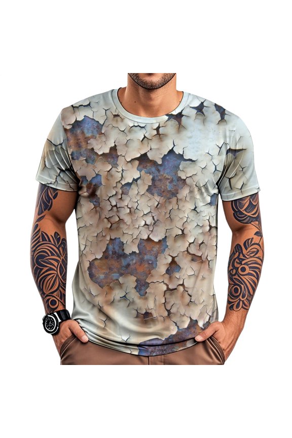 Printed Tshirts for Men Rust Print Crewneck Retro Short Sleeve Tee Shirt Fashion Holiday Tops for Party