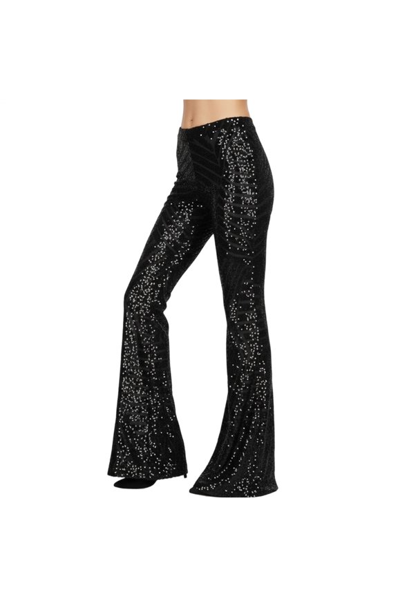 Shiny Pants Women High Rise Flare Party Pants Glitter Disco Ball Costume for Nightclub Evening Dance