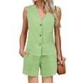 thumbnail image 1 of jowamay Short Sets Women 2 Piece Outfits Button Down V Neck Plaid Tank Tops 2 Piece Shorts Sets with Pockets for Date, 1 of 7