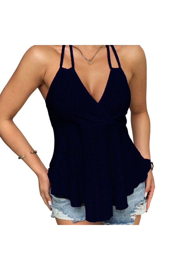 Tie Halter Top V Neck Halter Hollow Out Blouse Tie Back Tops Summer Shirts for Party Date Daily Wear