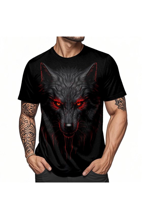 Wolf T Shirt Men Crewneck Spooky Short Sleeve Casual T Shirts Regular Fit Summer Clothes for Leisure Sports