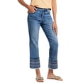 thumbnail image 1 of jowamay Women Straight Leg Jeans Mid Rise Summer Stretchy Cropped Jeans Washed Embroidery Denim Pants for Travel, 1 of 9
