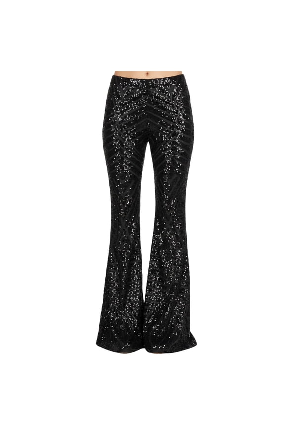 Womens Sparkly Pants High Rise Flare Party Pants Glitter Disco Ball Costume for Nightclub Evening Dance