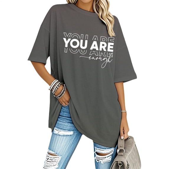 jowamay You Are Enough Shirt Women Crewneck Short Sleeve Fashion Casual Summer Oversized T Shirt for Daily Wear Work