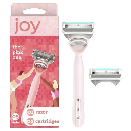 joy Razor for Women, 5 Blades, Manual Razor, Handle +2 Blade Razor Refills, Pink