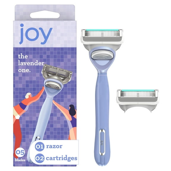 joy Razor for Women, 5 blades, Manual Razor, Handle +2 Blade Razor Refills, Lavendar