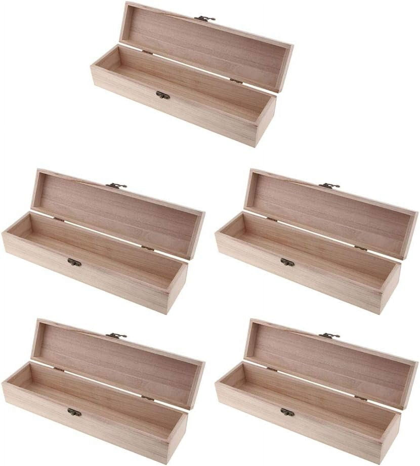 joyMerit 5Pc Natural Unfinished Unpainted Wood Box with Hinged Lid Pencil Case Arts Craft