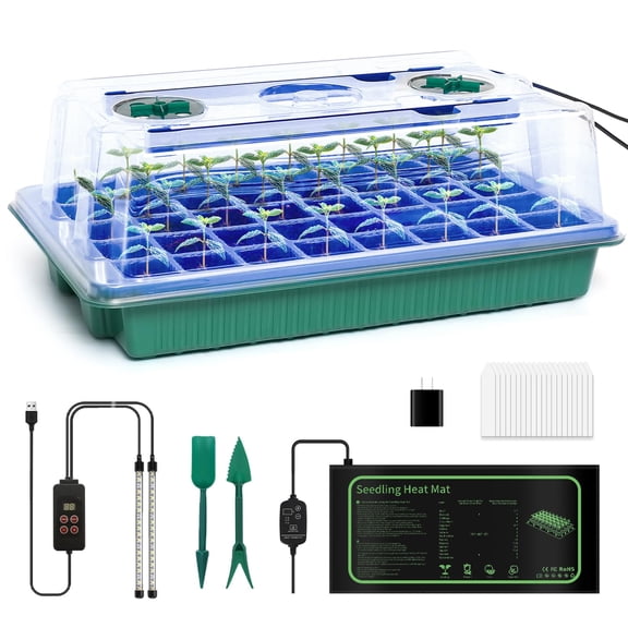 joyhalo 40 Cell Seed Starter Kit MVR1with Grow Light and Graphene Heating Mat, Reusable Seed Starter Tray with Higher 4.7Humidity Domes, Garden Plant Germination Station