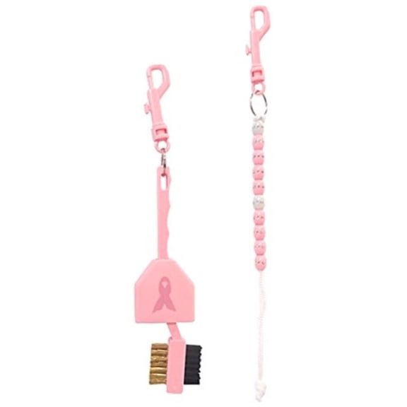 jp lann golf ribbon breast cancer awareness accessory with brush and bead counter, pink
