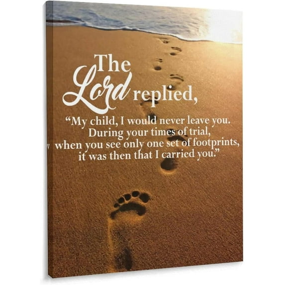 jpgFootprints in The Sand Poem Paintings Print Canvas Wall Art Decoration Stretched And Framed Ready To Hang -12x16in