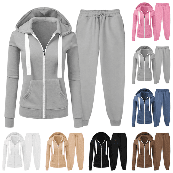 jsaierl 2 Piece Outfits Women's Fleece Lined Sweatsuits Long Sleeve Hoodie and Sweat Pants Winter Warm Zip Up Tracksuit Set