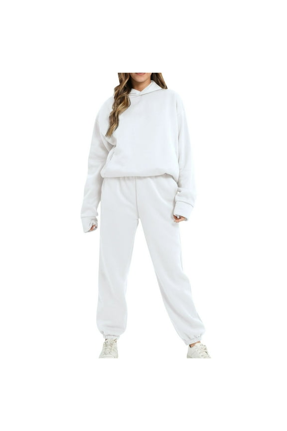 2 Piece Sweatsuit Outfits for Women Winter Thick Fleece Sherpa Lined Warm Long Sleeve Hoodies Sweatshirt Casual Sweatpants Tracksuit Lounge Set