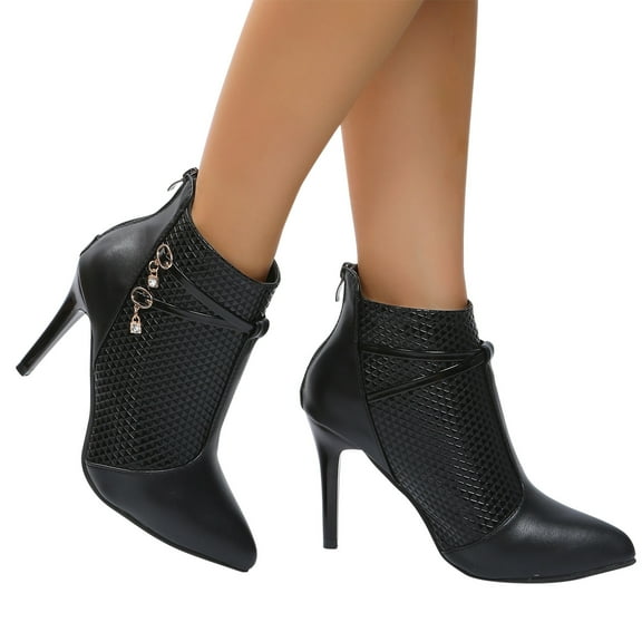jsaierl Ankle Boots for Women Stilletos High Heels Fashion Party Dressy Side Ankle Boots Sexy Leather Pointed Toe Short Booties