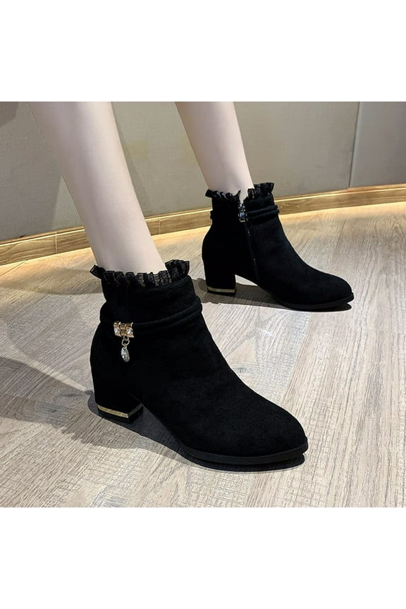 Ankle Boots for Women with Heel,Fall Winter Pointed Toe Dress Booties,Comfy Short Boots Side Zipper Up Stacked Chunky Block Heels Shoes