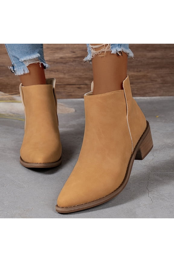 Ankle Boots for Women with Heel,Fall Winter Pointed Toe Dress Booties,Comfy Short Boots Suede Side Zipper Up Stacked Chunky Block Heels Shoes