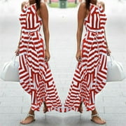 JSAIERL Black and White Striped Halter Empire Waist Flowy Swing Casual Beach Vacation Summer Prom Evening Long Maxi Dresses