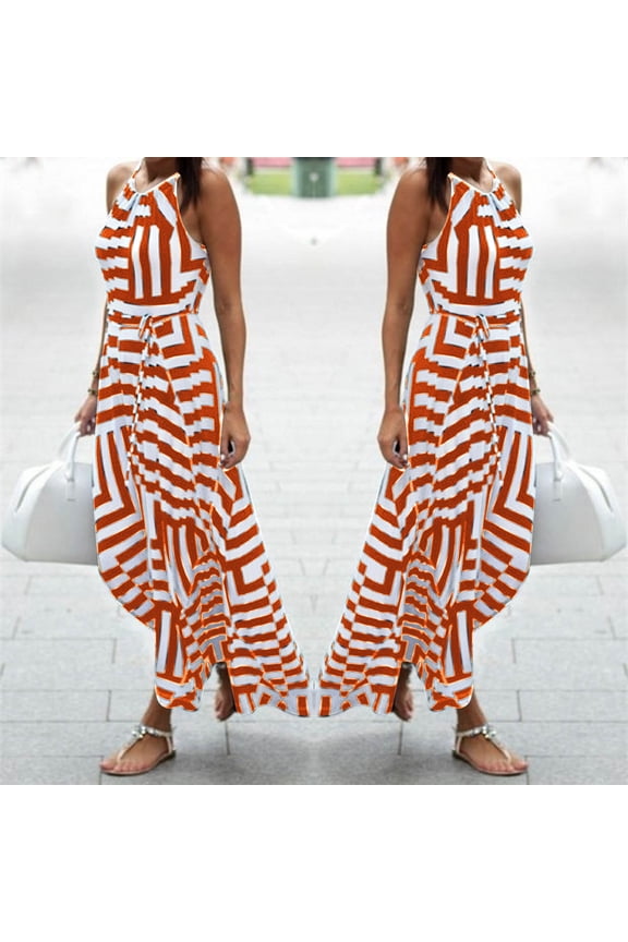 Black and White Striped Halter Empire Waist Flowy Swing Casual Beach Vacation Summer Prom Evening Long Maxi Dresses