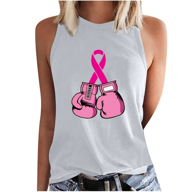 jsaierl Breast Cancer Awareness Tank Tops for Women Hope Fight Survivor  Pink Ribbon Top Heart Print Sleeveless Fashion Shirt