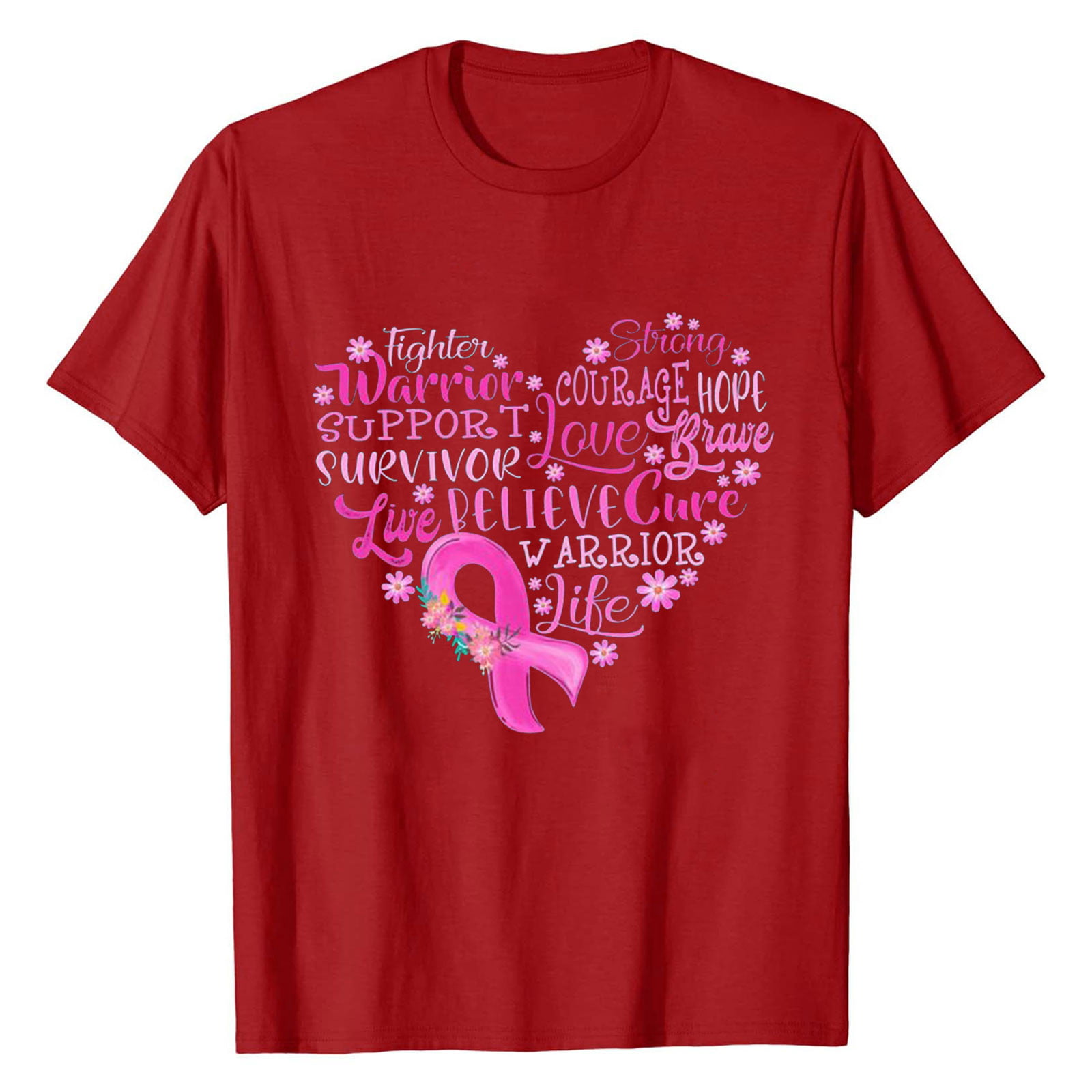  Womens Breast Awareness Tops Red Ribbon Graphic Tees Round Neck  Short Sleeve T-Shirt Oversized Loose Going Out Tops : Sports & Outdoors