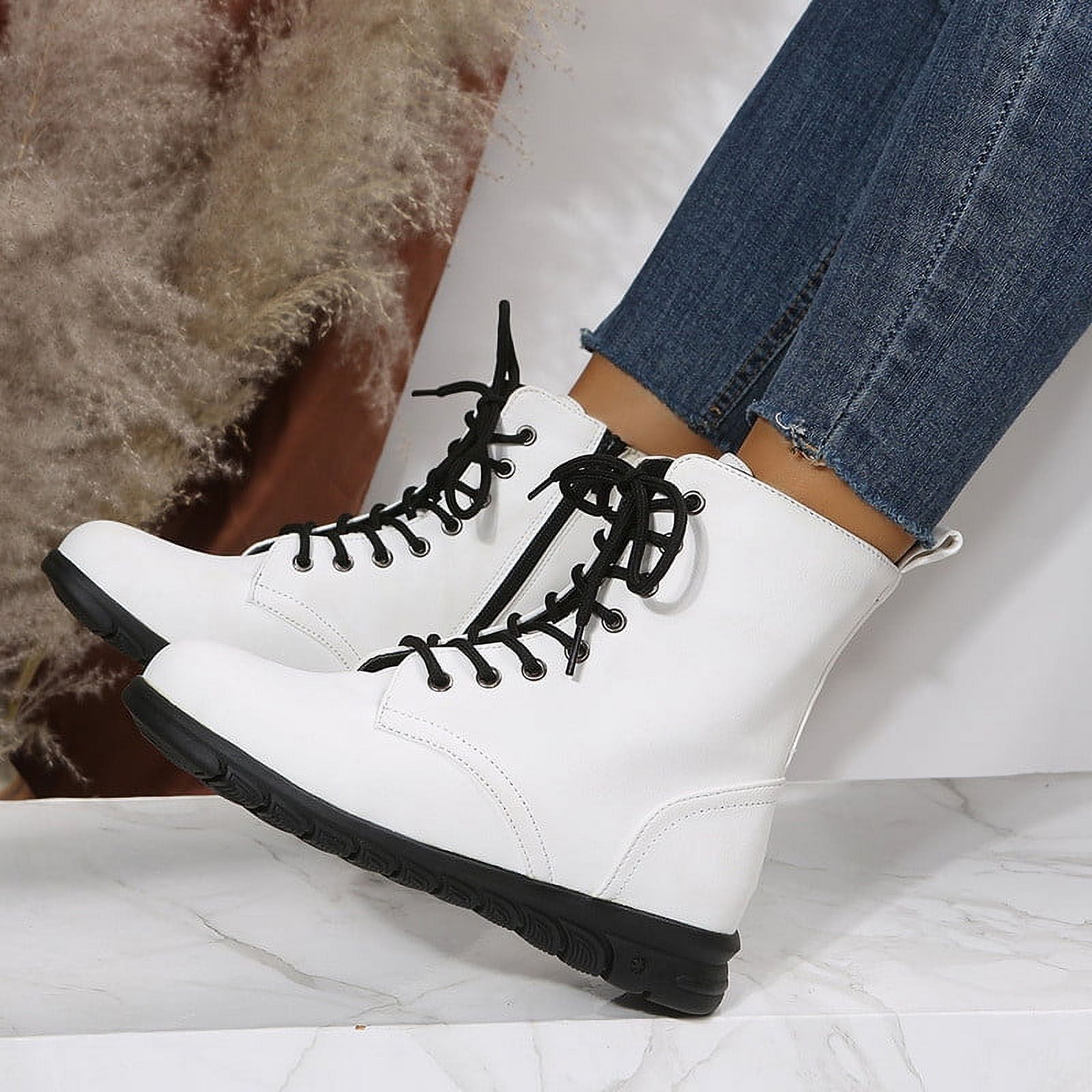 Solid color Lace-Up Boots main image 1