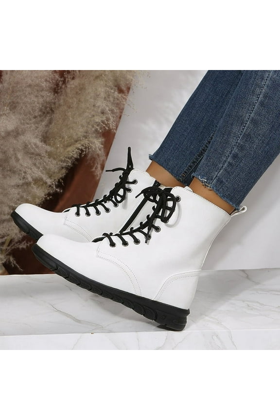 British Style Solid Color Lace-up Boots Side Zip Casual Wedge Heel Women's Boots