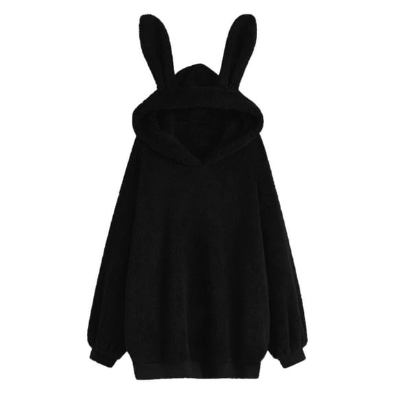 jsaierl Bunny Hoodies for Women Sherpa Solid Cute Top Cartoon Rabbit Ear Pullover Sweatshirt Long Sleeve Dressy Casual Shirt Blouse