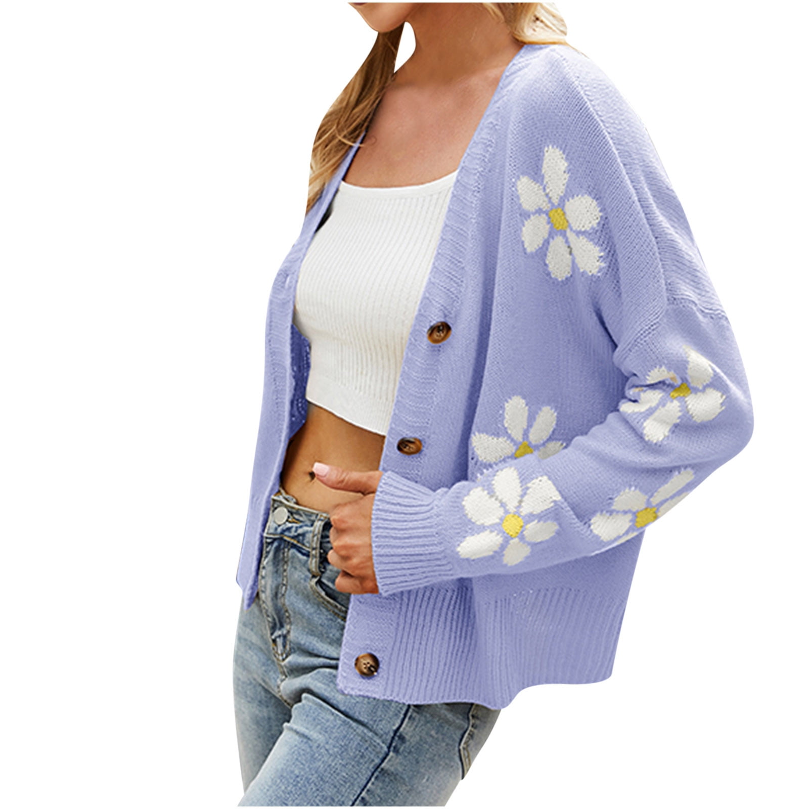 SHEIN Girls Pink Daisy Floral Pattern Cardigan Sweater Button Front Size  11-12
