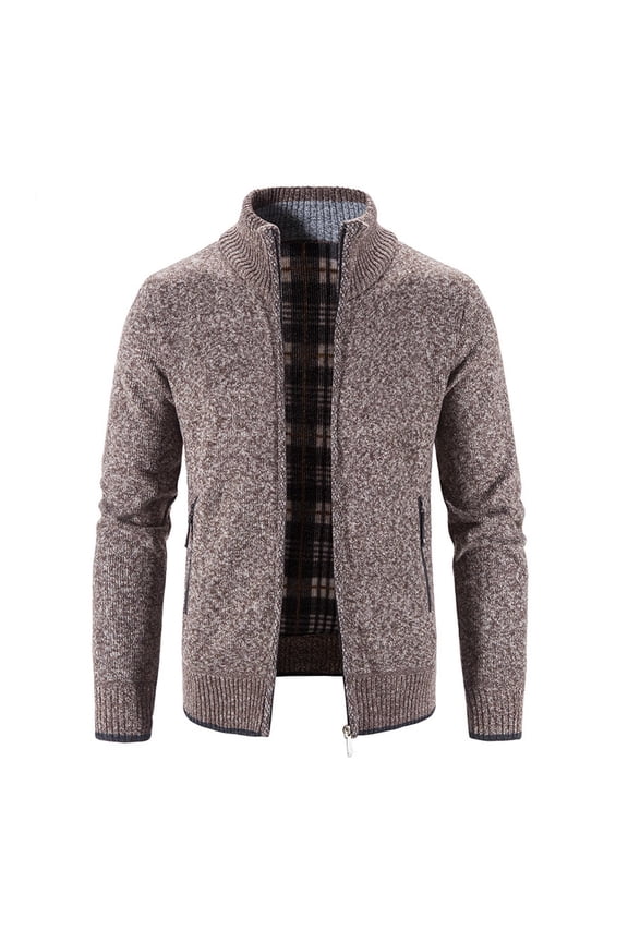 Cardigan Sweaters for Men Knit Full Zip Stand Collar Woolen Outwear Long Sleeve Slim Cozy Sweater Jacket