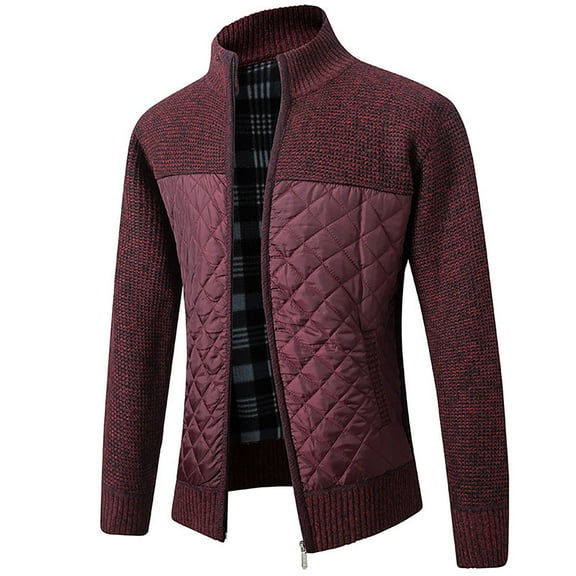 jsaierl Cardigan Sweaters for Men Knit Mock Neck Full Zip Outwear Long Sleeve Patchwork Slim Sweater Jacket