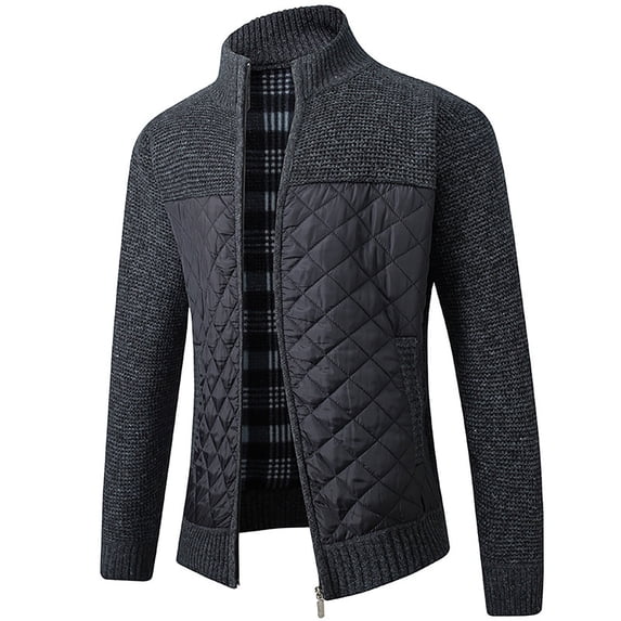 jsaierl Cardigan Sweaters for Men Knit Mock Neck Full Zip Outwear Long Sleeve Patchwork Slim Sweater Jacket