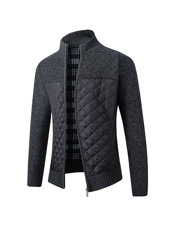 Cardigan Sweaters for Men Knit Mock Neck Full Zip Outwear Long Sleeve Patchwork Slim Sweater Jacket