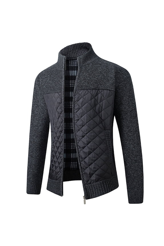 Cardigan Sweaters for Men Knit Mock Neck Full Zip Outwear Long Sleeve Patchwork Slim Sweater Jacket