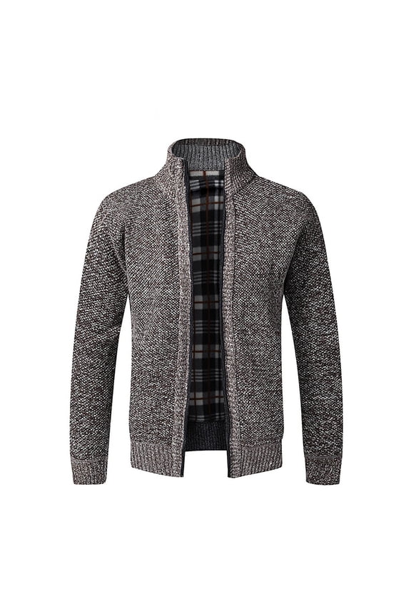 Cardigan Sweaters for Men Knit Zip Up Stand Collar Outwear Slim Long Sleeve Woolen Warm Sweater Jacket with Pockets