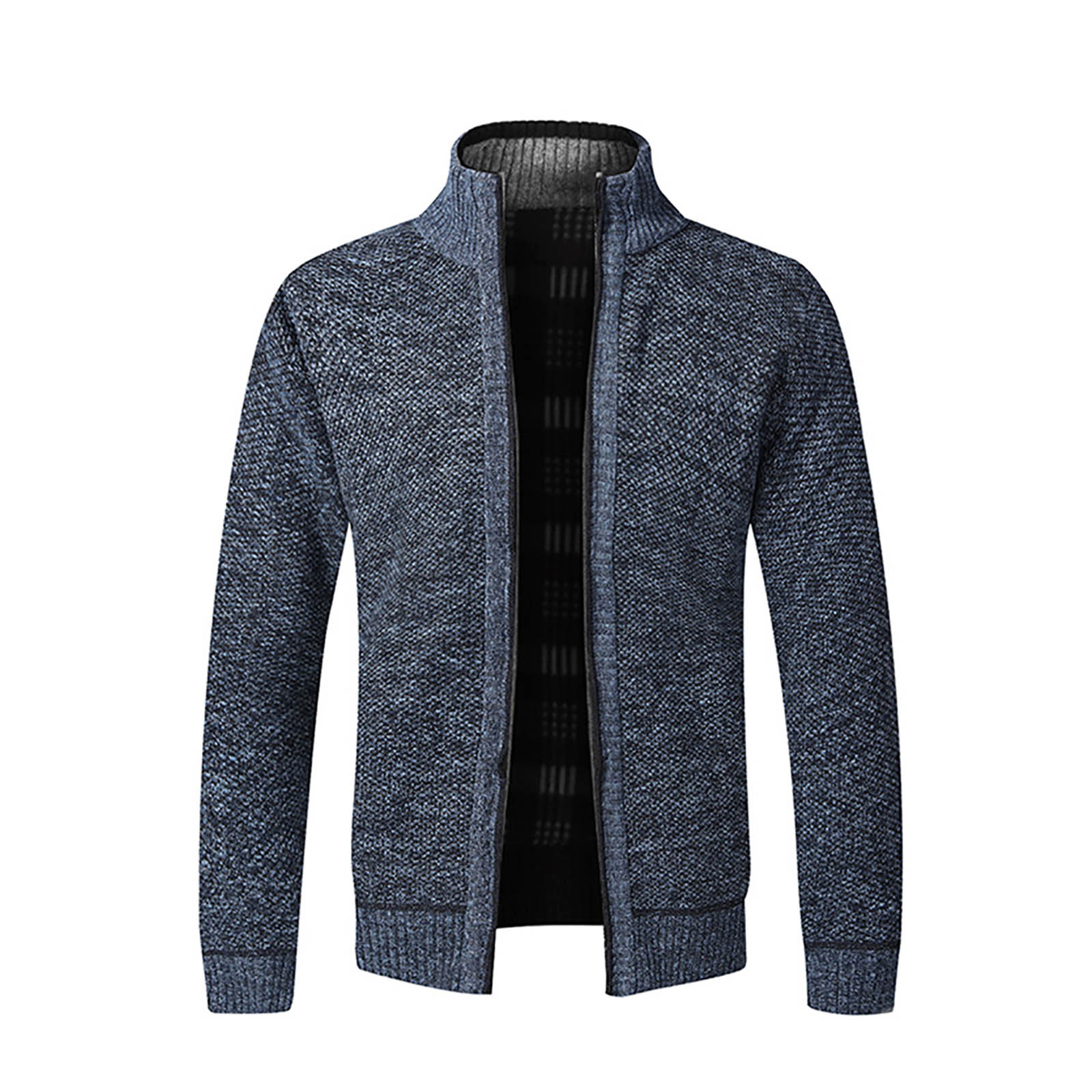 Men's Stand Collar Zip-Up Cardigan Sweater - Cable Knit, Long Sleeve, Regular Fit