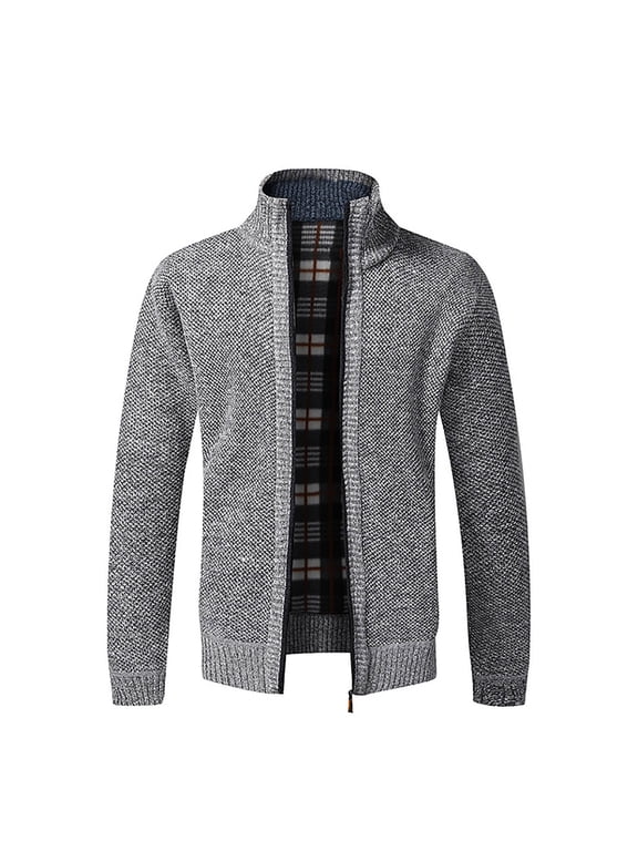 Cardigan Sweaters for Men Knit Zip Up Stand Collar Outwear Slim Long Sleeve Woolen Warm Sweater Jacket with Pockets
