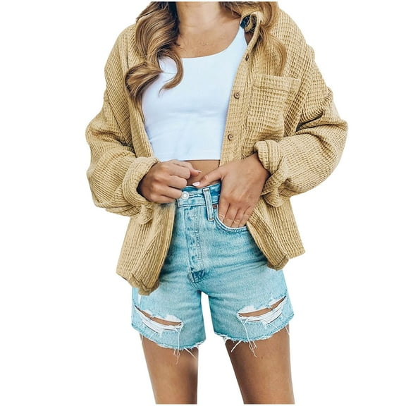 jsaierl Cardigan Women Long Sleeve Button Down Waffle Sweater Loose Chunky Oversized Sweaters for Women Cardigan Coat Top Outwear for Women