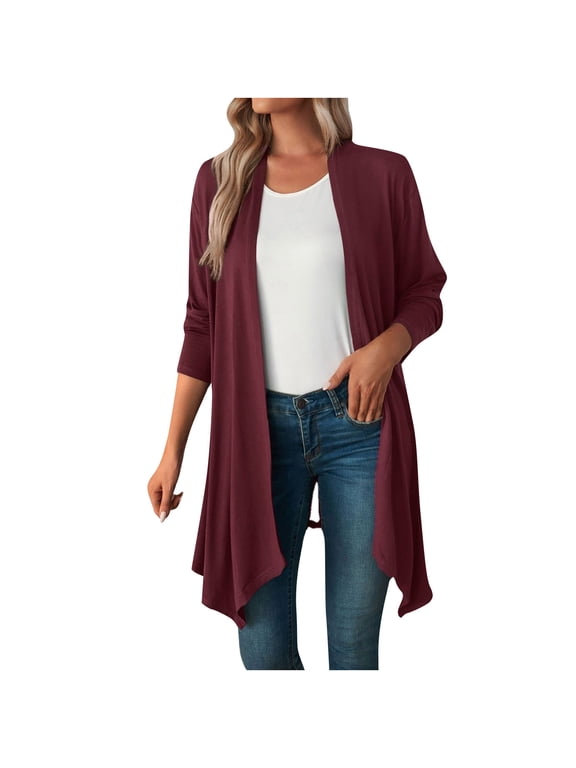 Cardigan for Women Dressy Casual Lightweight Long Sleeve Open Front Draped Hem Cardigan Sweaters Dusters Plus Size