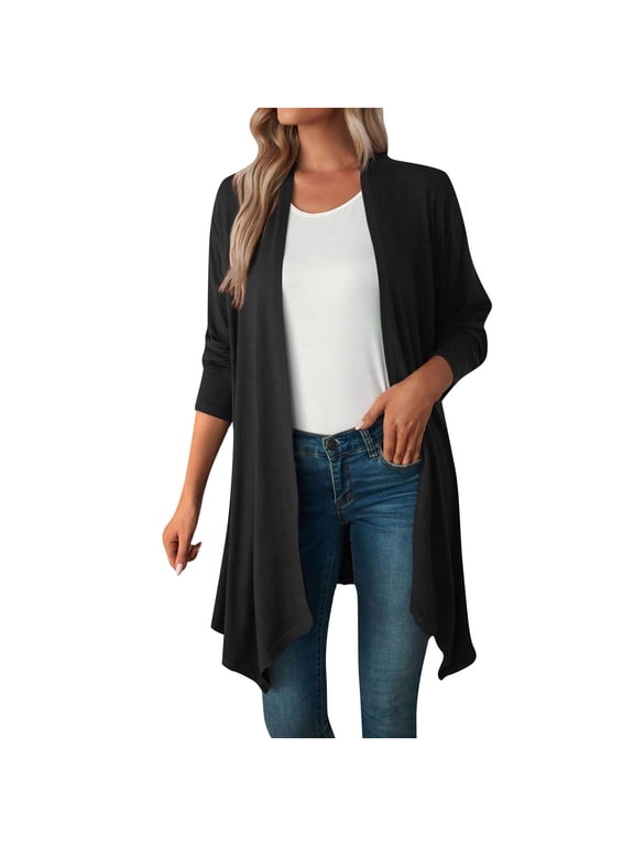 Cardigan for Women Dressy Casual Lightweight Long Sleeve Open Front Draped Hem Cardigan Sweaters Dusters Plus Size