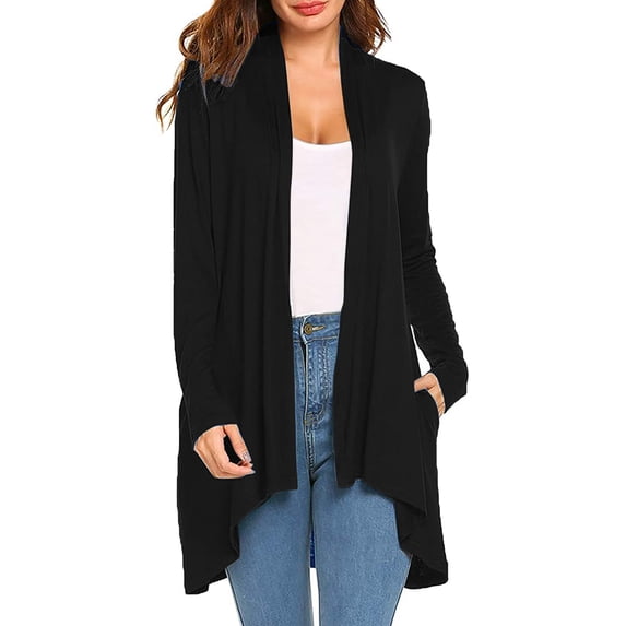 jsaierl Cardigan for Women Lightweight Long Sleeve Solid Color Cardigan Blouse Casual Open Front Cozy Sweater Coat with Pockets