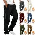 thumbnail image 1 of jsaierl Cargo Pants for Men Fleece Lined Solid Casual Multi Pockets Outdoor Work Straight Leg Fitness Winter Warm Long Pants Trousers, 1 of 7