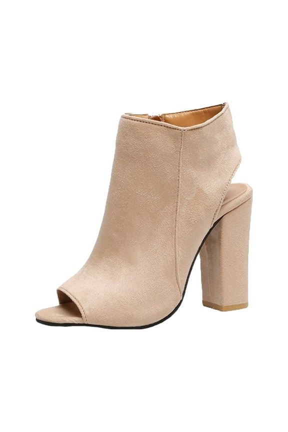 Casual Suede High Heels Booties for Women Side Zip Peep Toe Ankle Boots Fall Ankle Booties