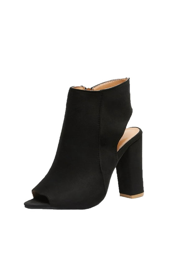 Casual Suede High Heels Booties for Women Side Zip Peep Toe Ankle Boots Fall Ankle Booties