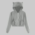 thumbnail image 1 of jsaierl Cat Ear Hoodies for Women Zip Up Crop Jacket Solid Long Sleeve Sweatshirt Casual Y2k Cute Hooded Jacket Outwear, 1 of 4