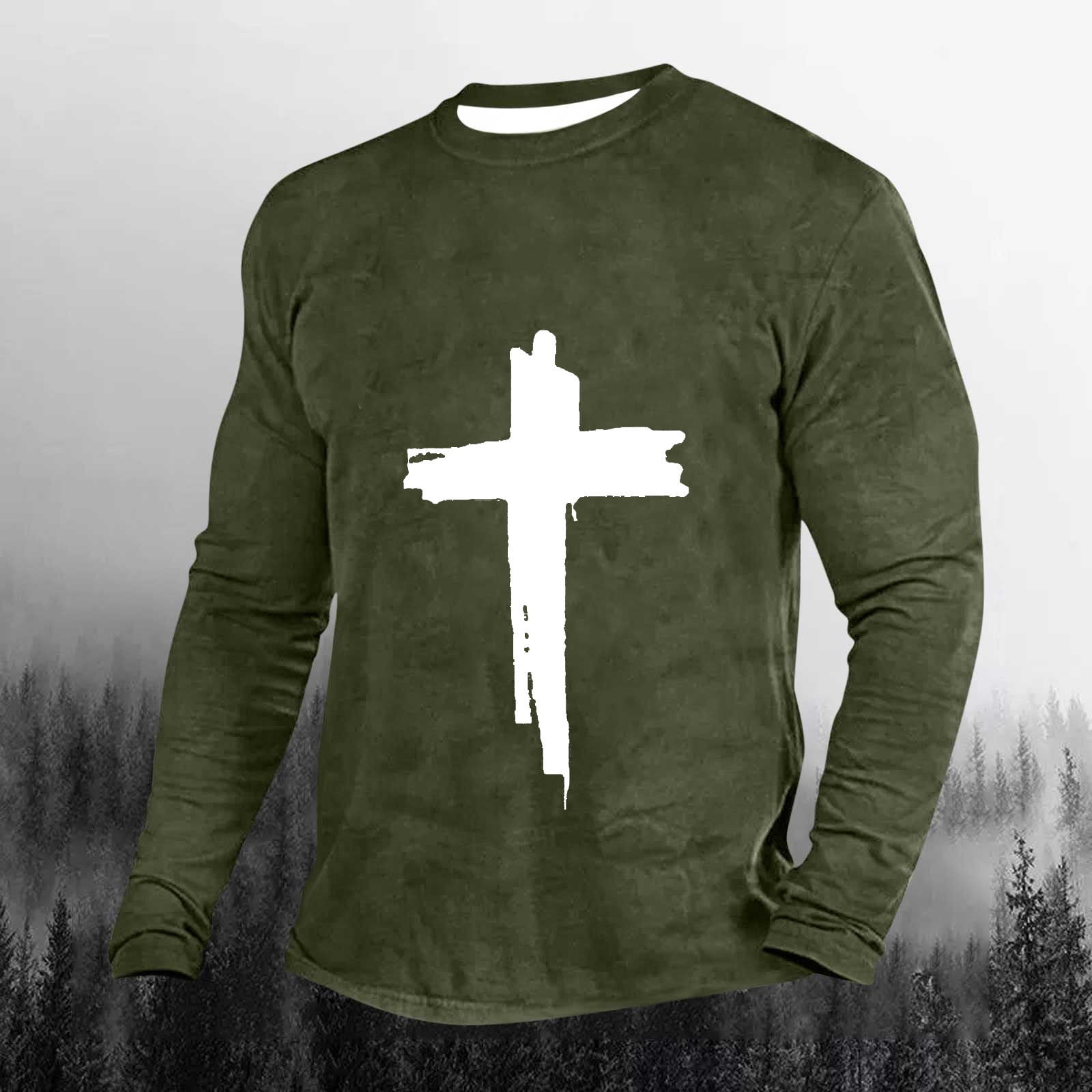 jsaierl Christian Shirts for Men Jesus Cross Print Faith Long Sleeve ...