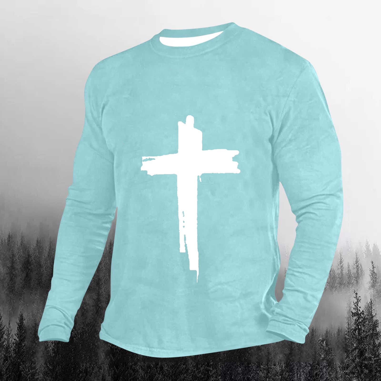 jsaierl Christian Shirts for Men Jesus Cross Print Faith Long Sleeve ...