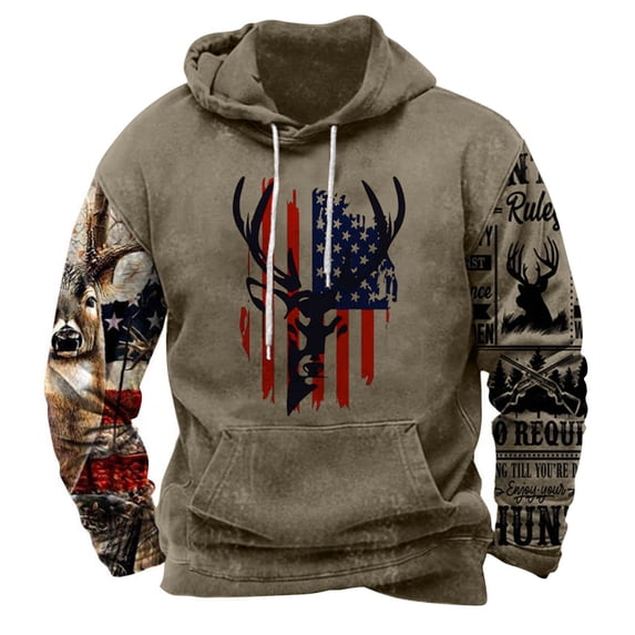 jsaierl Christmas Clearance 2024 Men's Hoodies Western Ethnic Style Drawstring Sweatshirts Distressed Hoodie Pullover Vintage USA Flag Hooded Sweatshirt with Pocket