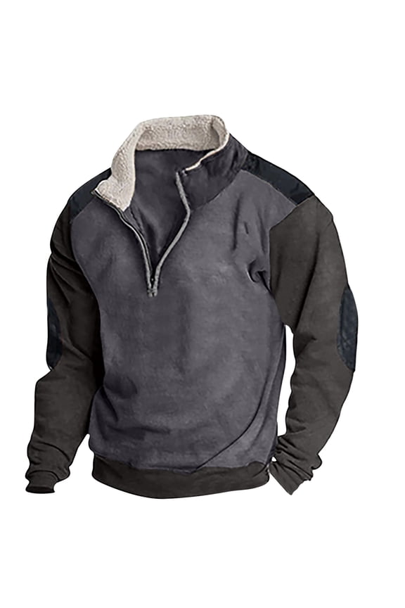 1/4 Snap Button Henley Shirt for Young Men Retro Western Pullovers Stand Collar Long Sleeve Patchwork Pullover Sweatshirts Men's Vintage Y2K Tops