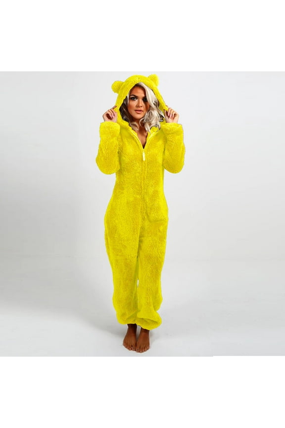 Christmas Pajamas for Women One Piece,Womens Plush Hooded Jumpsuit Sherpa Fuzzy Pajamas Long Sleeve Cute Cat One Piece Onesie Winter Warm Rompers Sleepwear